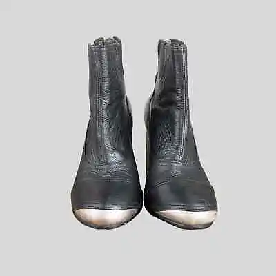 Feminine & Masculine 1800s Bootie Black Leather & Silver Tip Size 9 • $48.80