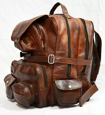 Leather Goat Bag Backpack Rucksack Vintage Messenger Real Laptop Brown Genuine • $84.79