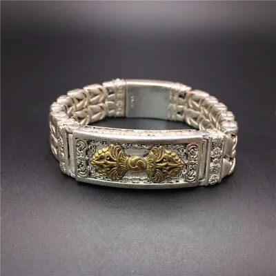 Chinese Bangle Old Miao Silver FaQi Hand Cast Statue Bracelet Jewelry • $8.99