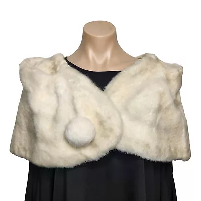 Vintage Regina Glenara By Glenoit  Stole Shrug Cape W/ Pom Pom Button At Front • $79.99