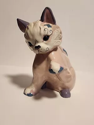 Large KAY FINCH PINK Cat Figurine CALIFORNIA Playful Kitty 8-1/4” Tall • $18.99