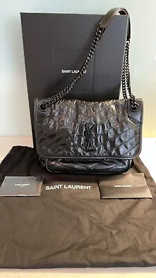 $3600 • Buy Authentic YSL NIKI Medium Chain Bag In Crinkled Vintage Leather