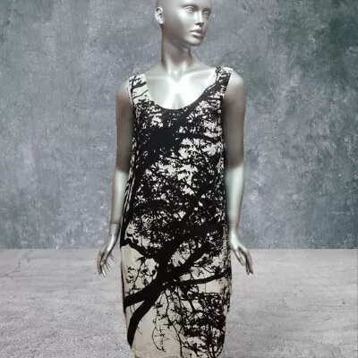 Dress Marimekko Tree Print Designer White/Black Sleeveless Size 42/L • $49