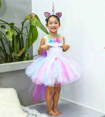$49 • Buy Unicorn Fancy Tutu Dresses, High Low Style, Pastel Colour (with Headband)