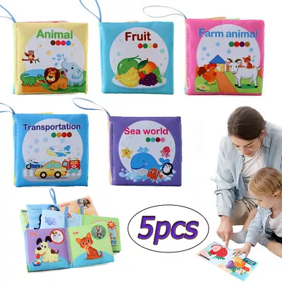 5pcs Soft Baby Cloth Book Early Educational Newborn Crib Toys 0-36 Months Infant • £6.49