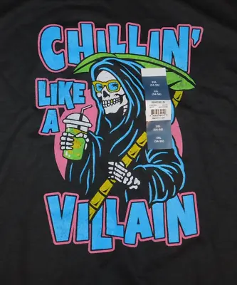 Chillin Like A Villain Mens Black T Shirt 3XL 54 56 Grim Reaper • $11.83