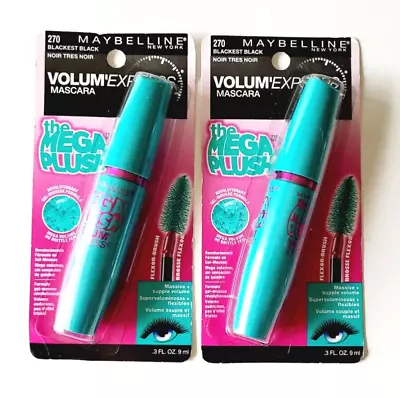 2 X Maybelline VOLUM' EXPRESS The Mega Plus Mascara Volume ~ 270 BLACKEST BLACK • $13.98