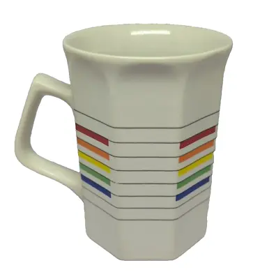 Vintage Octagonal Rainbow Stripe Coffee Mug Cup Ceramic Beige Off White • $19.95
