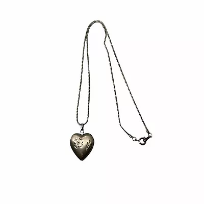 Vintage Avon Sterling Silver Floral Etched Heart Locket Pendant Necklace Chain • $19.99