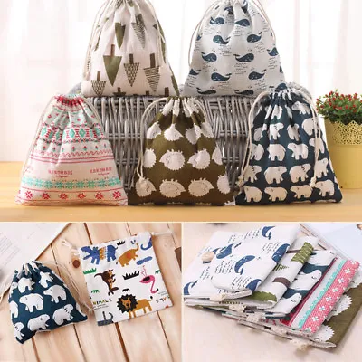 Cotton Linen Drawstring Laundry Storage Bag Travel Pouch Gift Packing Organizer • £3.23