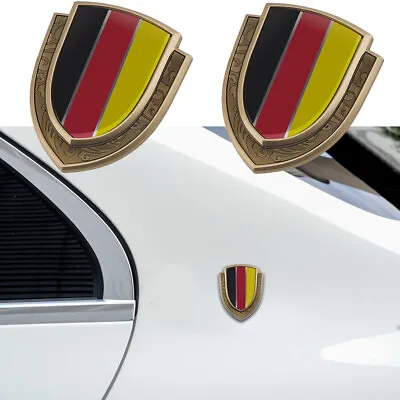 $13.99 • Buy 2pc Gold Metal German Germany Flag Car Fender Side Emblems Badges Stickers Decal