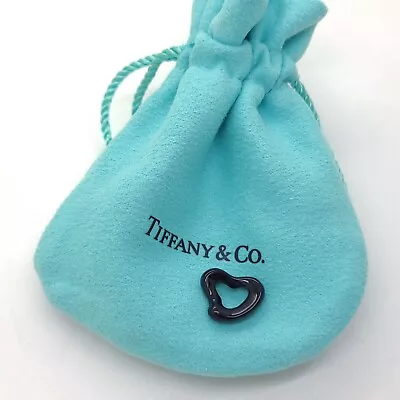 Tiffany & Co. Elsa Peretti Black Jade Carved Small Open Heart Pendant With Pouch • $169.99