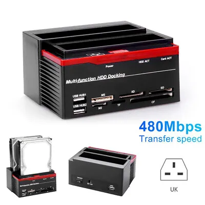 £23.49 • Buy 3.5″/2.5″ HDD Docking Station IDE SATA Dual USB 2.0 Clone Hard Drive Card Reader