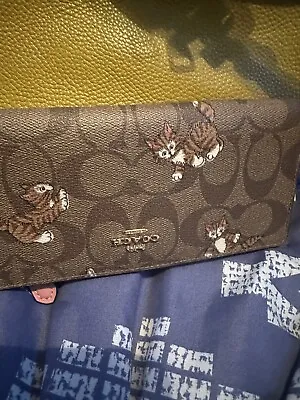 Coach Slim Wallet In Signature Canvas With Cat OR Dog Print MSRP $250 • £96.51