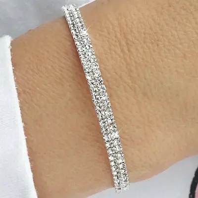 Quality Bridal Wedding Gift Silver Zirconia Tennis Bracelet Crystal Bangle UK • £5.95