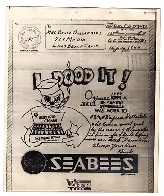 1944 WWII Illustrated V-Mail Seabees Naval Censor • $17.50