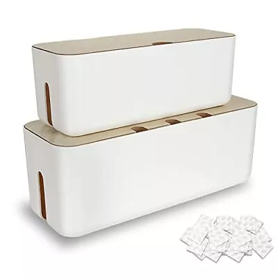 2PCS Cable Management Box Cable Tidy Box Large & Small Wood Grain Modern White • £23.58