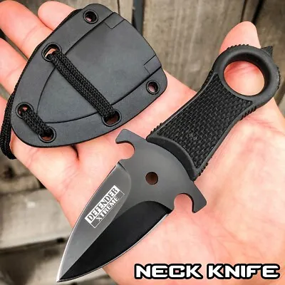 Black Hunting Tactical Combat NECK Knife FIXED BLADE MILITARY DAGGER + Sheath • $9.45