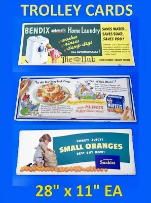 (3 Pcs) VINTAGE 1940's - TROLLEY & BUS SIGNS - 28 X11  EA - HEAVY BOARD PAPER • $74.99