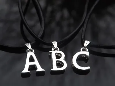 £2.99 • Buy Handmade Leather Cord Initial Necklace With Silver Plated Letter 16-30  Long