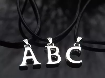 £2.99 • Buy Handmade Leather Cord Initial Necklace With Silver Plated Letter 16-30  Long