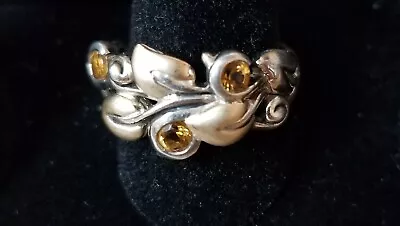 Barbara Bixby Sterling Silver 925 18k Gold Citrine Vine & Leaf Ring-Size -9.5  • $149.99