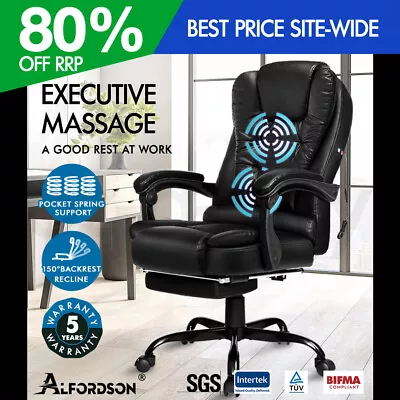 ALFORDSON Massage Office Chair FOOTREST Executive Gaming Racing Seat PU Leather • $149.95