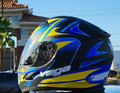  Evolution  V-Star  Blue/Yellow Full Face Helmet -VEGA  Size XS To 4 XL 67-68 CM • $110