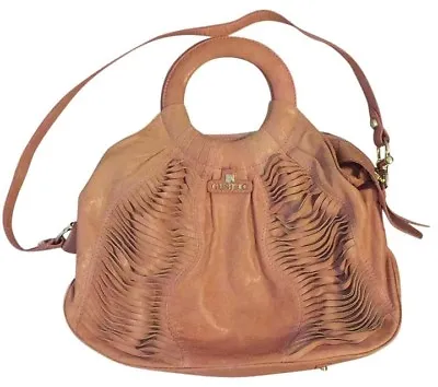 GUSTTO Donna Torso Pink Fringed Leather Boho-Fabulous Crossbody Satchel RARE EUC • $175