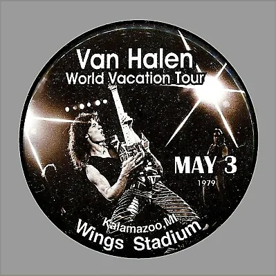 VAN HALEN 1979 Concert Pin Kalamazoo Michigan Wings Stadium 3  Pin Back Button • $10.75