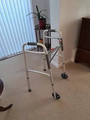 Zimmer Walker Walking Frame Mobility Aid Silver 2 Wheel Floor Adjustable Z3 • £20