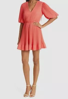 $395 Milly Women's Pink Short Sleeve Pleated Mini Dress Size 12 • $126.78