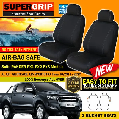 FRONT SuperGrip Neoprene Seat Covers For RANGER PX2 PX3 Wildtrack Sports 2011-22 • $158.86