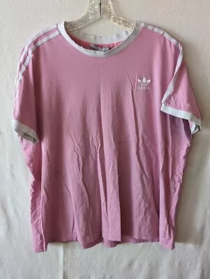 Vintage Unisex Pink Adidas Triple Striped T-Shirt Size 3XL • $25