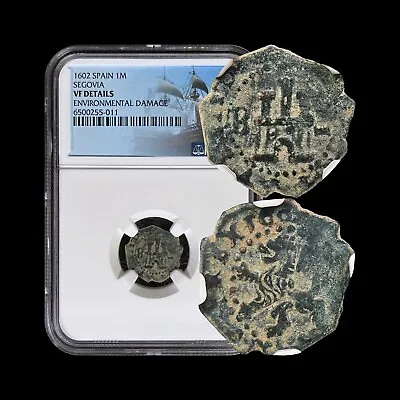 SPAIN. 1602 2 Maravedis - NGC VF - Philip III Burgos Lion B Label Error 11 • $84.99