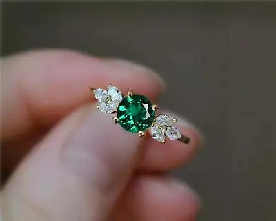 $130.12 • Buy 2Ct Round Created Green Emerald Women's Engagement Ring 14K Yellow Gold Finish