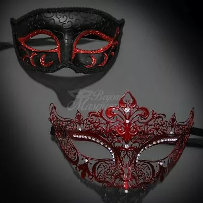 Couple's Masquerade Masks | Men's Masquerade Masks Black/Red • $29.95