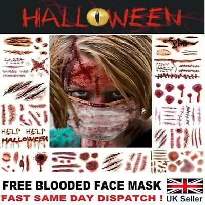 Halloween Zombie Scars Tattoos Fake Blood Mask Scab Wound Costume Makeup Stitch • £2.69