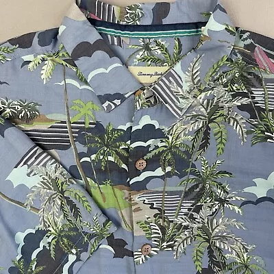 Tommy Bahama Short Sleeve Button Front Silk Camp Shirt Blue Tropical Men's XXL • $1.25