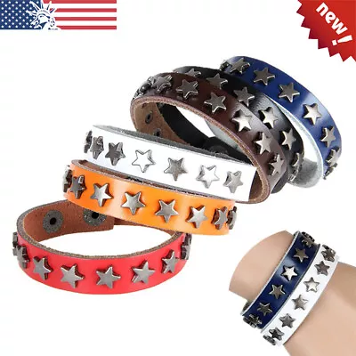 Punk Rock Bracelet Men Vintage Star Spikes Rivet Gothic Wristband Cuff Bracelets • $4.89