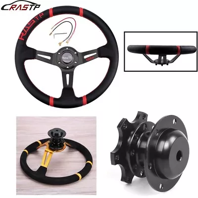 Black 14  Deep Dish Drifting Racing Car Steering Wheel +Quick Release Adapter • $59.49