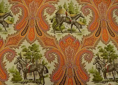 Woodgate Spice Orange Red Brown Equestrian Horse Paisley Print P Kaufmann Fabric • $14.99