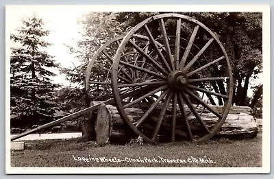 Traverse City Michigan~Clinch Park Logging Wheels~Devolite~Real Photo~1940s RPPC • $14