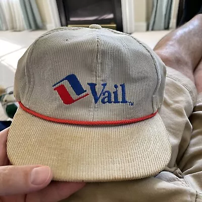 $30 • Buy Vintage Vail Colorado Corduroy Snapback Hat Rope Ski Village Gray