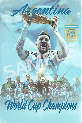 $9.95 • Buy 2022 World Cup Champions Argentina Lionel Messi W/Trophy  Poster  12x18 Inches