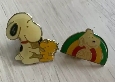 Lot Of 2 Vintage Snoopy Woodstock Rainbow Enamel Peanuts Lapel Hat  Pin • $12.99