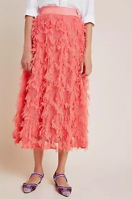 NWT Anthropologie Cynthia Textured A-Line Tulle Midi Skirt Size 8 Coral • $99.95