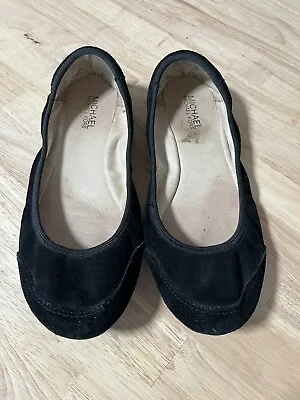 Michael KORS Ballet Flats Sz 8.5 Black Genuine Suede Leather Shoes • $15