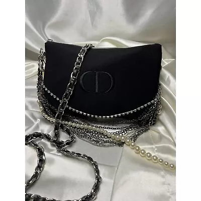 Dior Cosmetic Pouch Converted Silver Chain Strap Vintage Charm Detail Crossbody • $105.91