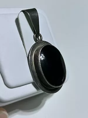 Vintage 925 Mexico Sterling Silver Oval Black Onyx Pendant 2” 16.1 Grams • $35
